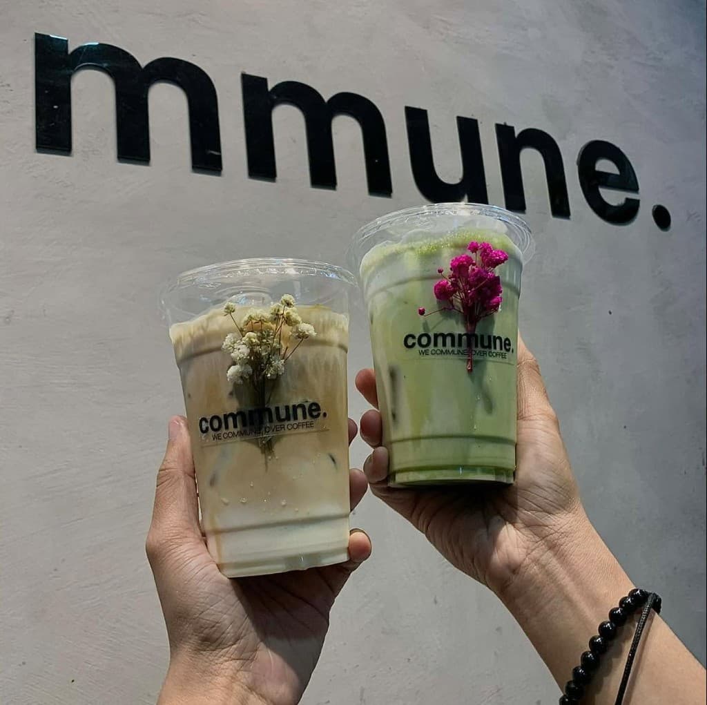 Iced latte and matcha at commune